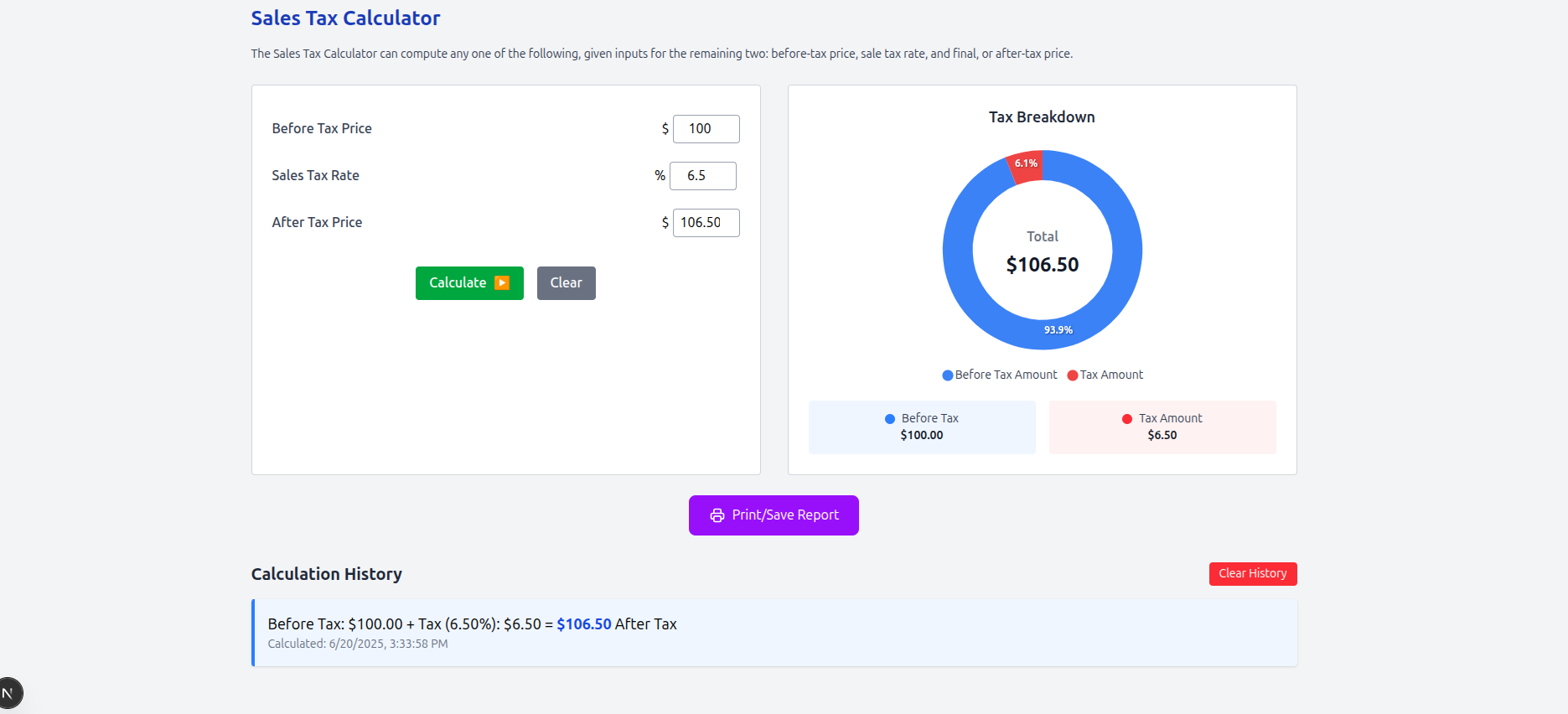 Calculator - Sales Tax Calculator